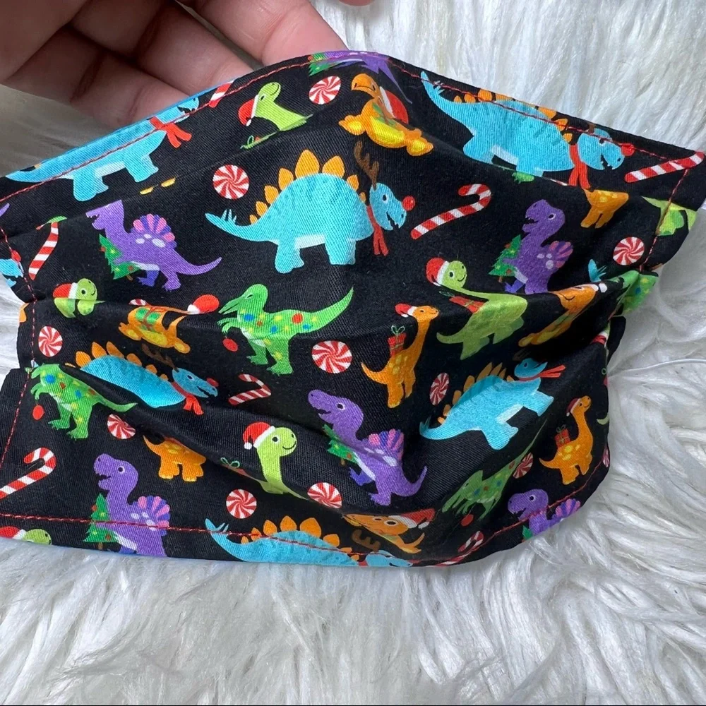 Christmas dinosaur pleated face mask kids 3-6